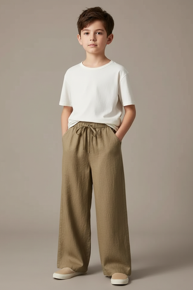 Pantalon Chinois Kaki Lin Ample Décontracté Garçon