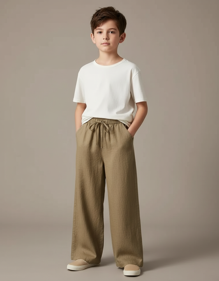 Pantalon Chinois Kaki Lin Ample Décontracté Garçon