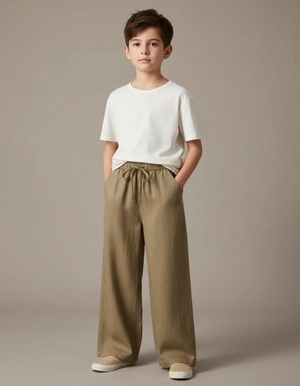 Pantalon Chinois Kaki Lin Ample Décontracté Garçon