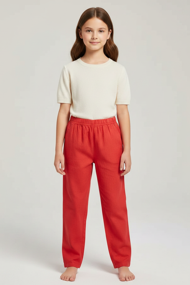 Pantalon Chinois Rouge Ample Coton Enfant - Lin