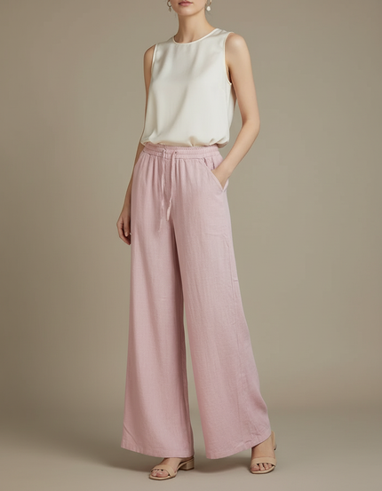 Pantalon Chinois Rose Lin Ample Fluide Cordon