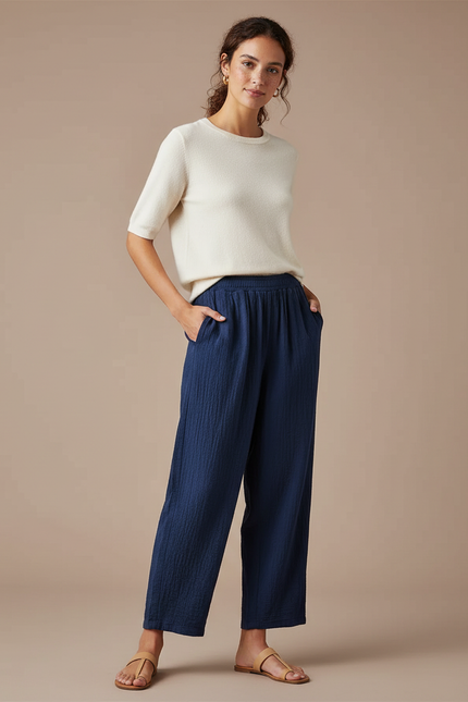 Pantalon Chinois Bleu Marine Ample Coton Fluide