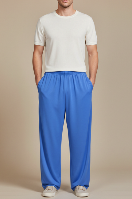 Pantalon Chinois Bleu Ample Fluide Décontracté Unisexe - Polyester
