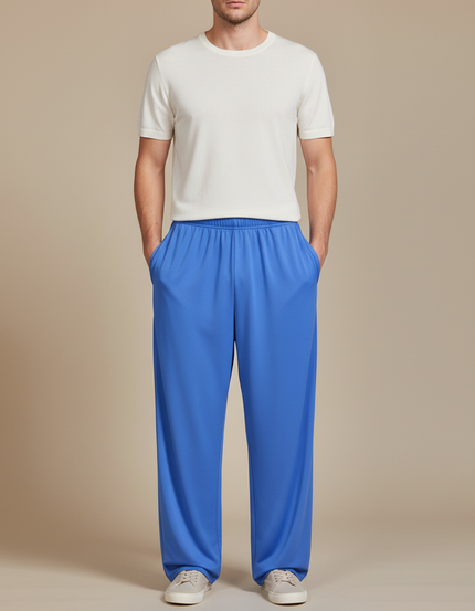Pantalon Chinois Bleu Ample Fluide Décontracté Unisexe - Polyester