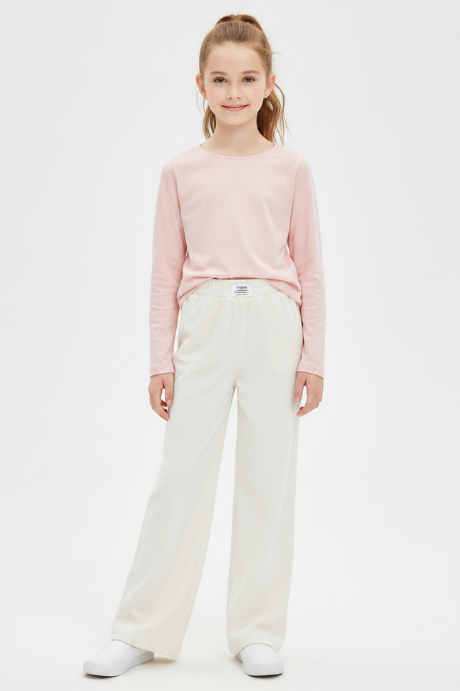 Pantalon Chinois Crème Ample Confortable Fille - Beige Molleton