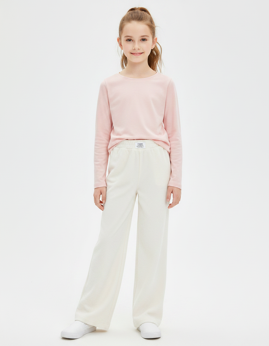 Pantalon Chinois Crème Ample Confortable Fille - Beige Molleton