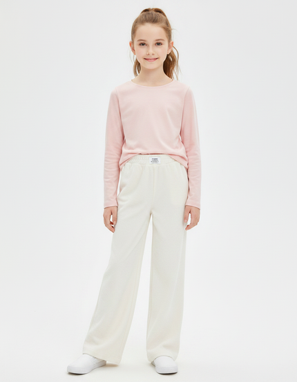 Pantalon Chinois Crème Ample Confortable Fille - Beige Molleton