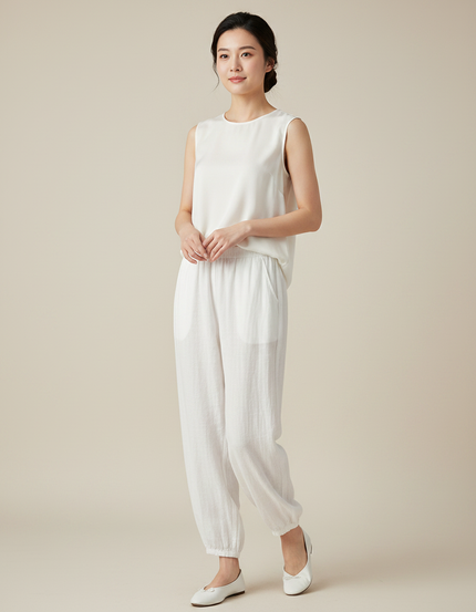 Pantalon Chinois Blanc Ample Lin Femme