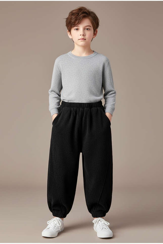 Pantalon Chinois Garçon Noir Sarouel Velours - Cordé