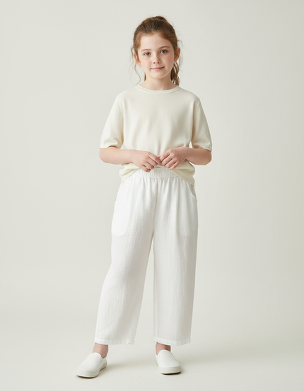 Pantalon Chinois Blanc Lin Ample Décontracté Enfant