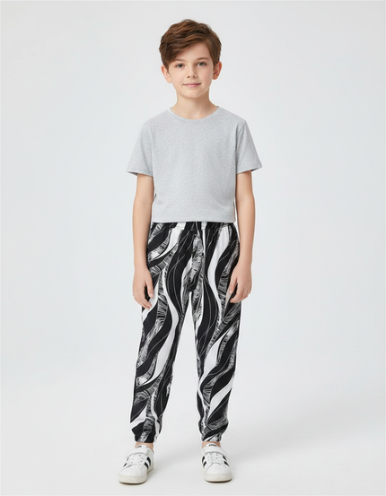 Pantalon Chinois Noir Blanc Ample Imprimé Garçon - Viscose