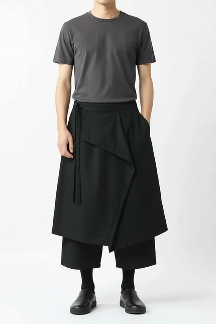 Pantalon Chinois Noir Ample Asymétrique Harem Décontracté - Coton