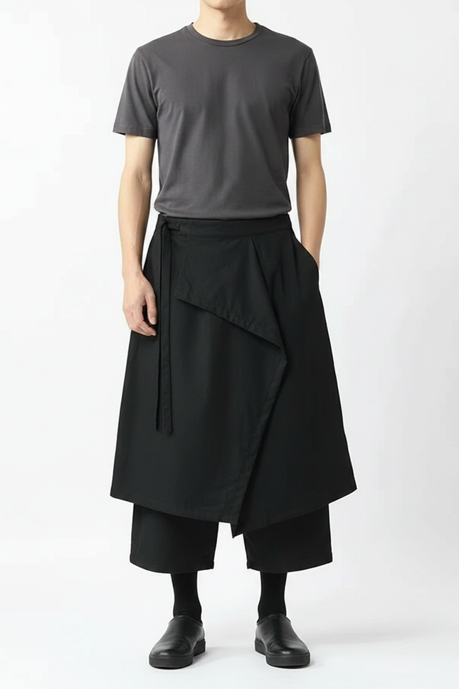 Pantalon Chinois Noir Ample Asymétrique Harem Décontracté - Coton