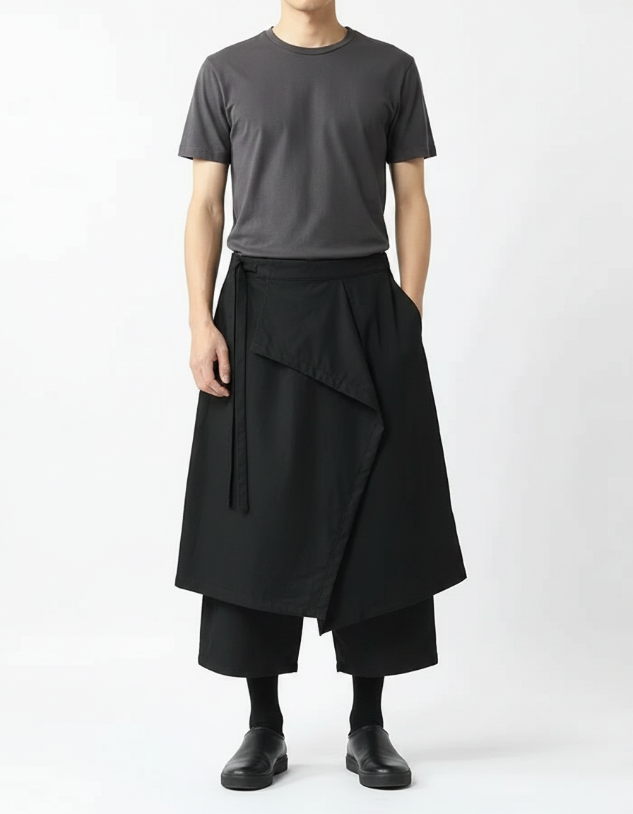Pantalon Chinois Noir Ample Asymétrique Harem Décontracté - Coton