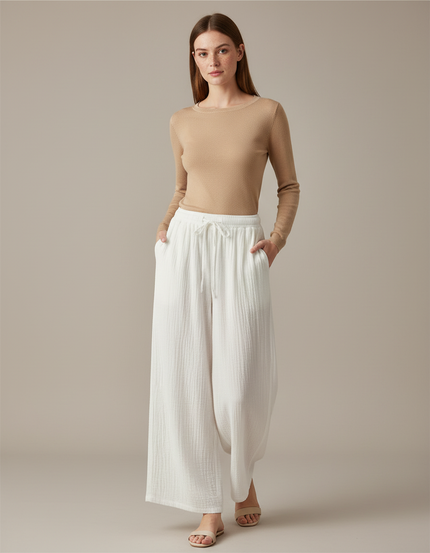 Pantalon Chinois Blanc Ample Coton Fluide Décontracté