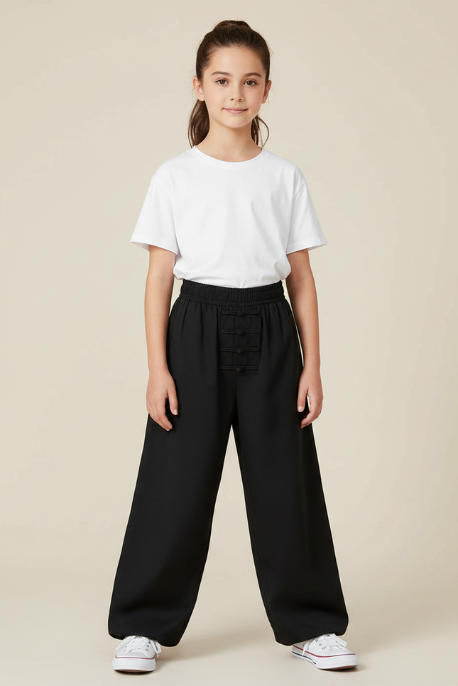 Pantalon Chinois Noir Ample Coton Boutons Traditionnel