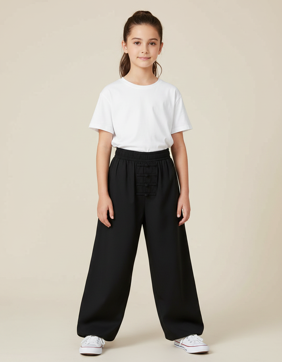 Pantalon Chinois Noir Ample Coton Boutons Traditionnel