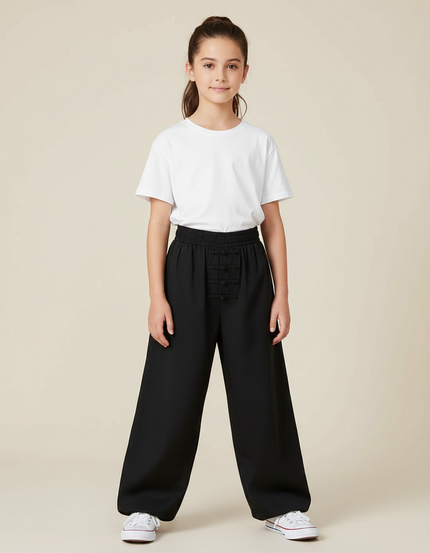 Pantalon Chinois Noir Ample Coton Boutons Traditionnel