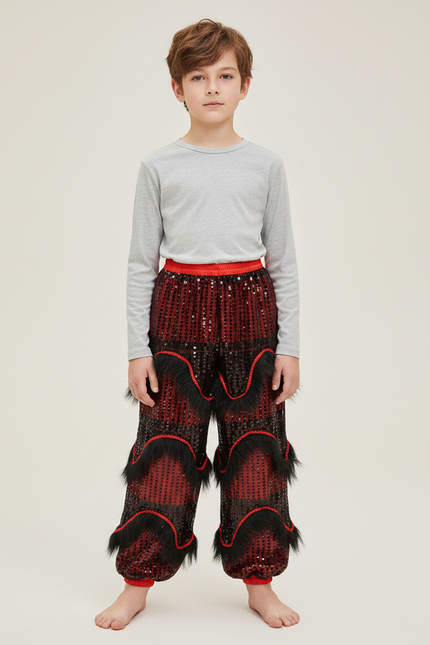 Pantalon Chinois Rouge Pailleté Franges Danse Enfant - Polyester