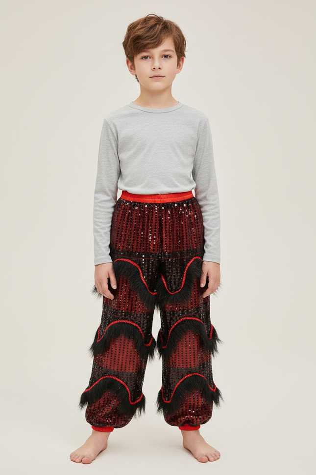 Pantalon Chinois Rouge Pailleté Franges Danse Enfant - Polyester