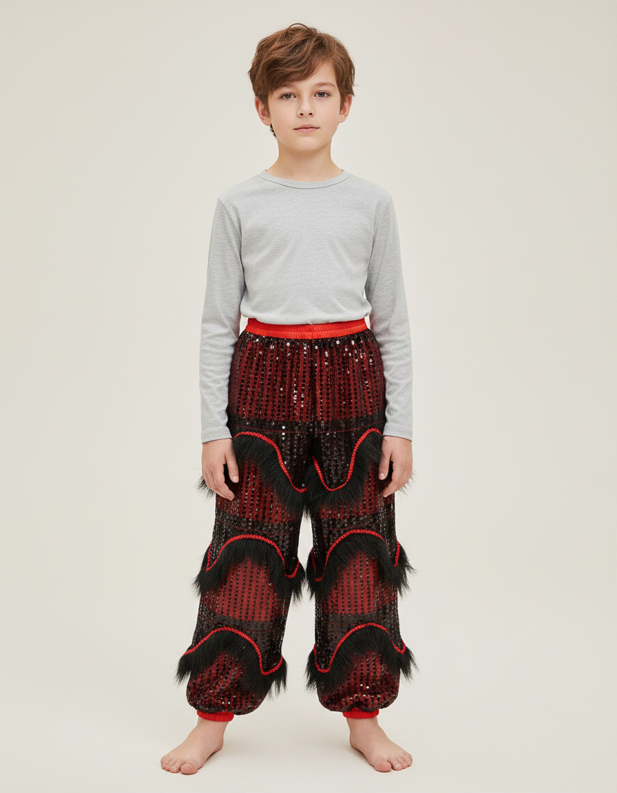 Pantalon Chinois Rouge Pailleté Franges Danse Enfant - Polyester