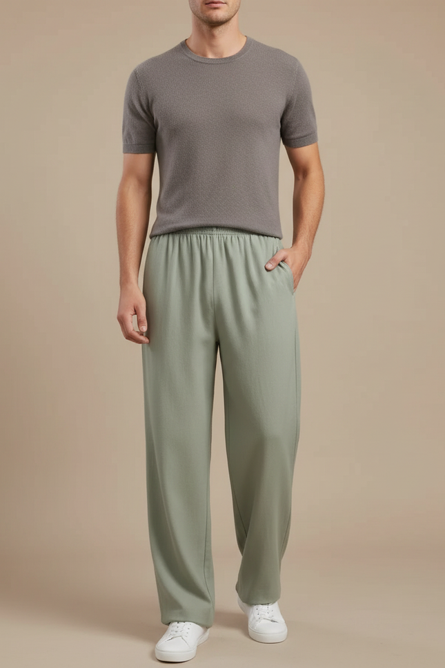 Pantalon Chinois Vert Sauge Ample Décontracté Fluide - Viscose