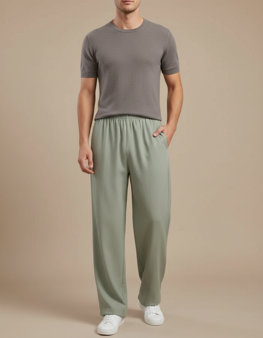 Pantalon Chinois Vert Sauge Ample Décontracté Fluide - Viscose