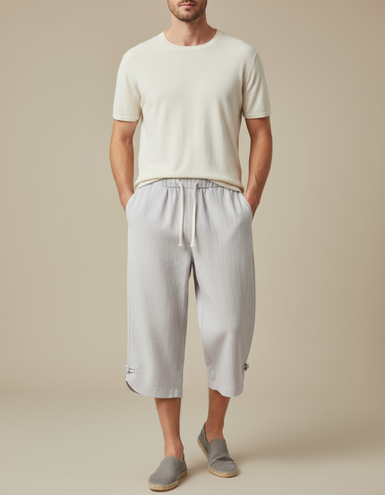 Pantalon Chinois Gris Clair Lin Coton Décontracté Ample