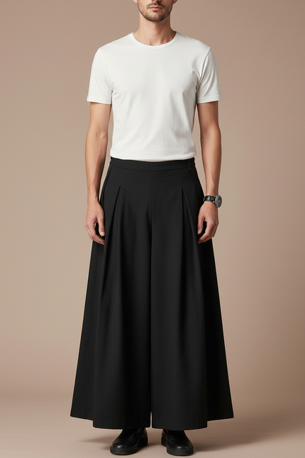 Pantalon Chinois Noir Ample Plissé Homme - Gabardine