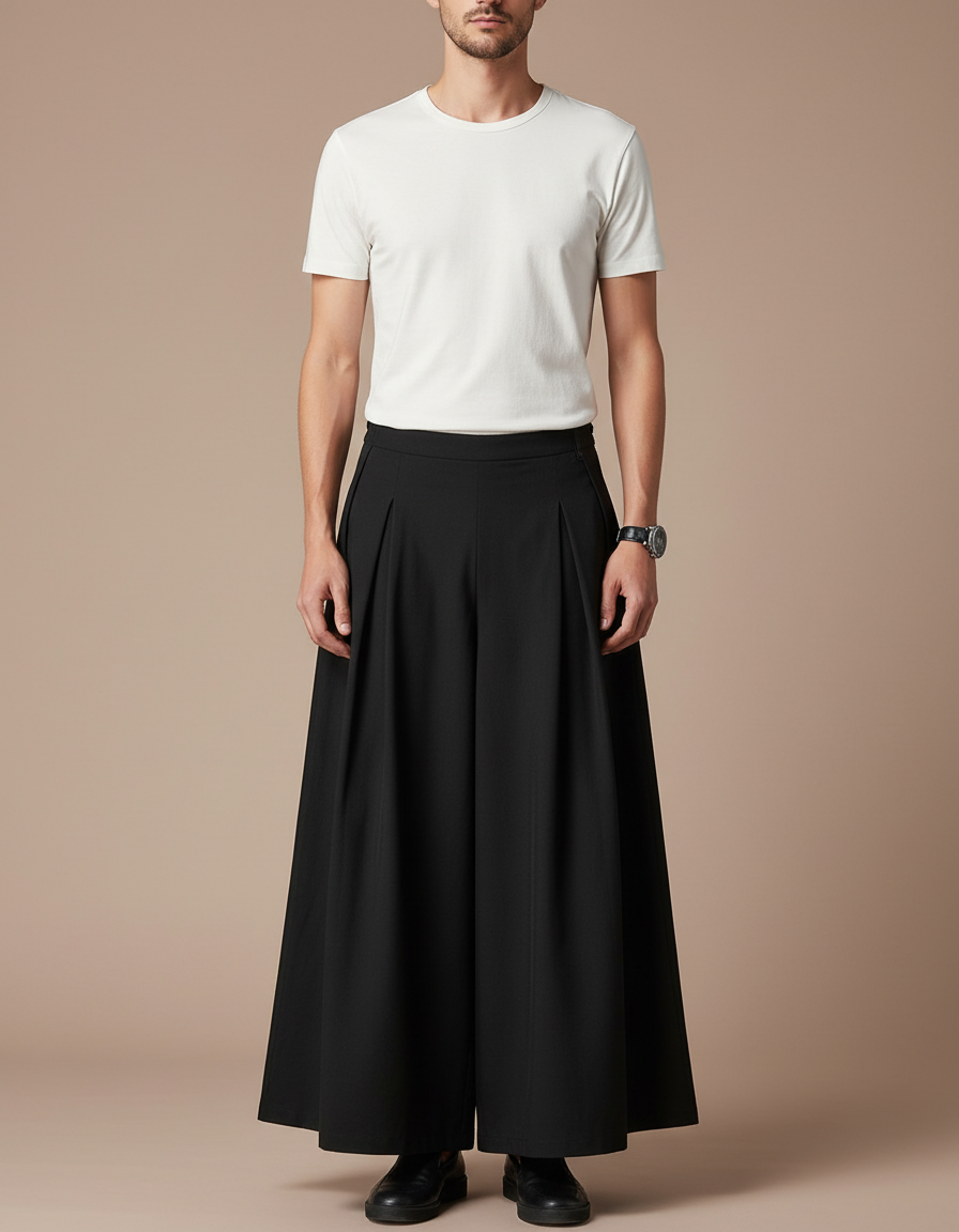 Pantalon Chinois Noir Ample Plissé Homme - Gabardine