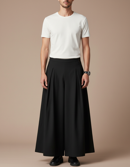 Pantalon Chinois Noir Ample Plissé Homme - Gabardine