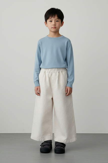 Pantalon Chinois Écru Ample Garçon Décontracté Uni - Beige Toile