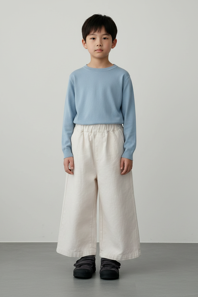 Pantalon Chinois Écru Ample Garçon Décontracté Uni - Beige Toile