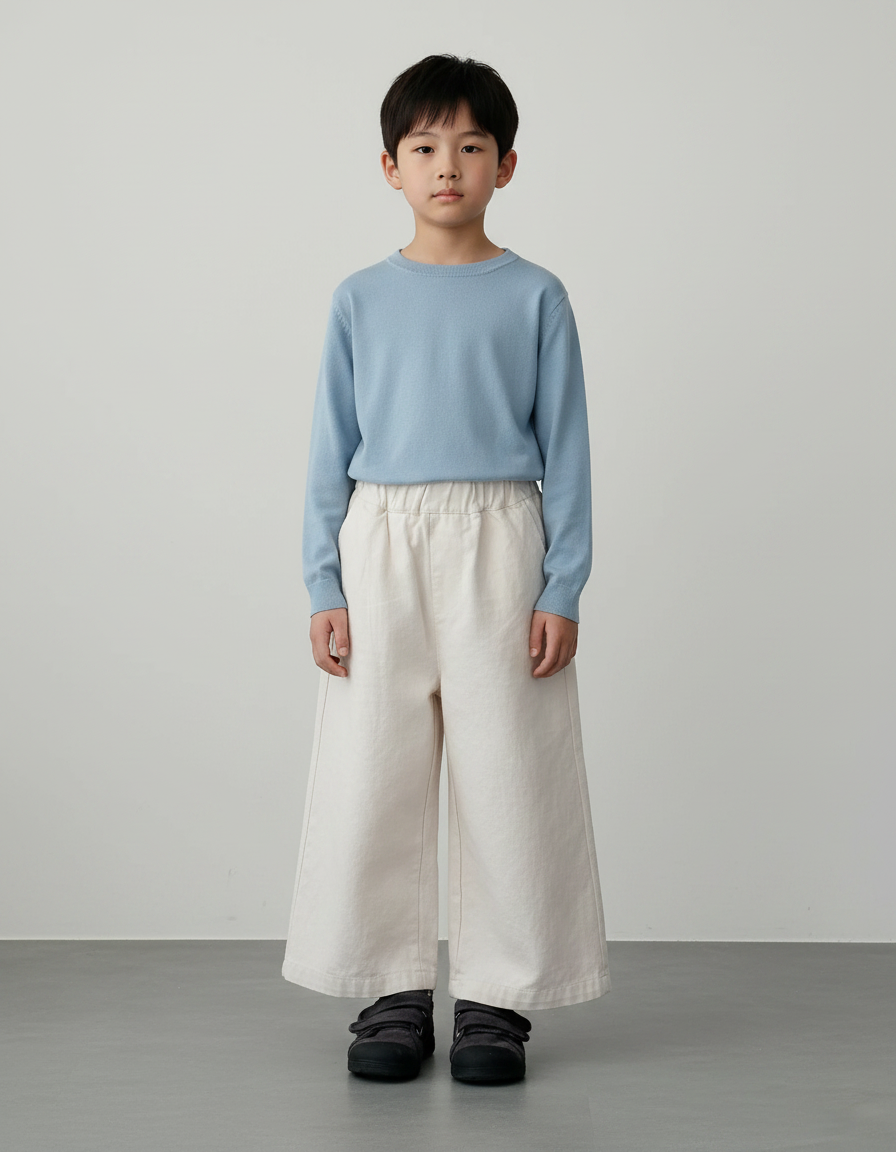 Pantalon Chinois Écru Ample Garçon Décontracté Uni - Beige Toile