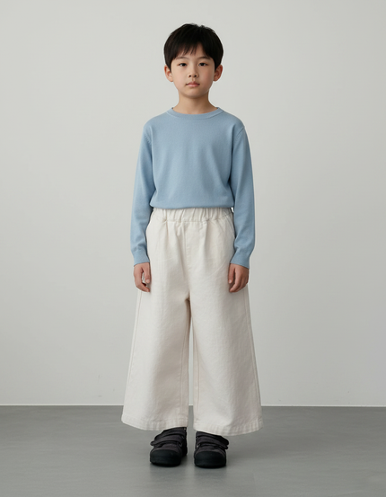 Pantalon Chinois Écru Ample Garçon Décontracté Uni - Beige Toile