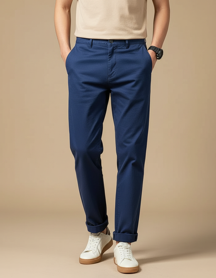 Pantalon Chinois Bleu Marine Décontracté Coton Homme Droit