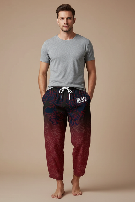 Pantalon Chinois Harem Dragon Rouge Noir Dégradé - Multicolore Polyester