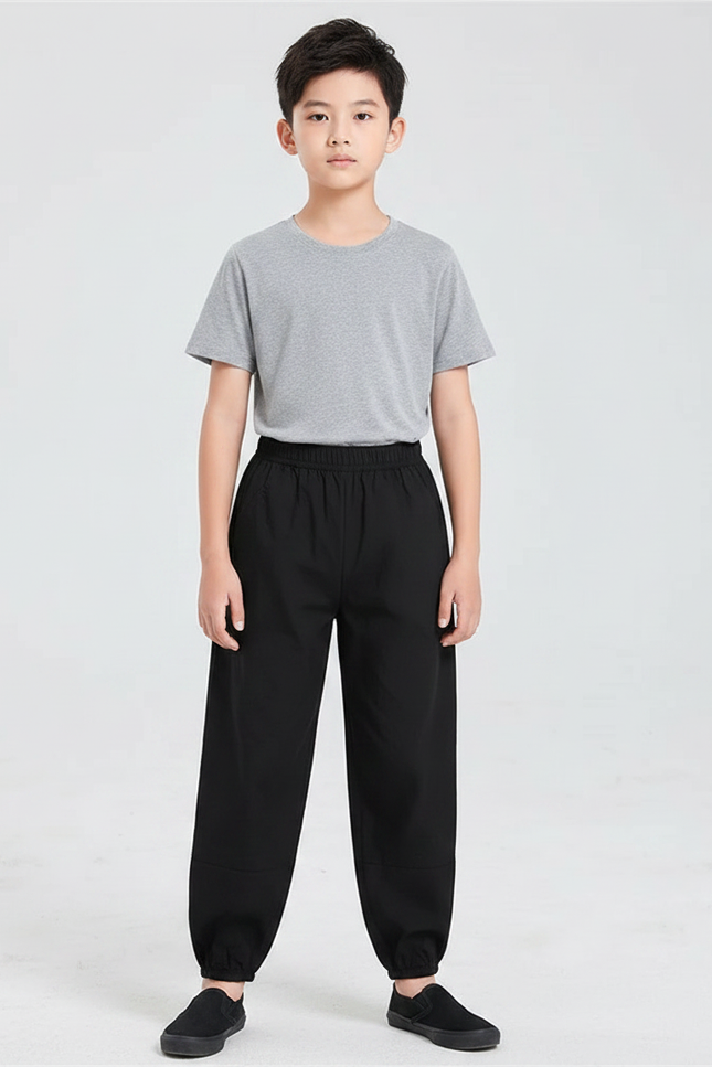 Pantalon Chinois Noir Ample Coton Enfant Sport
