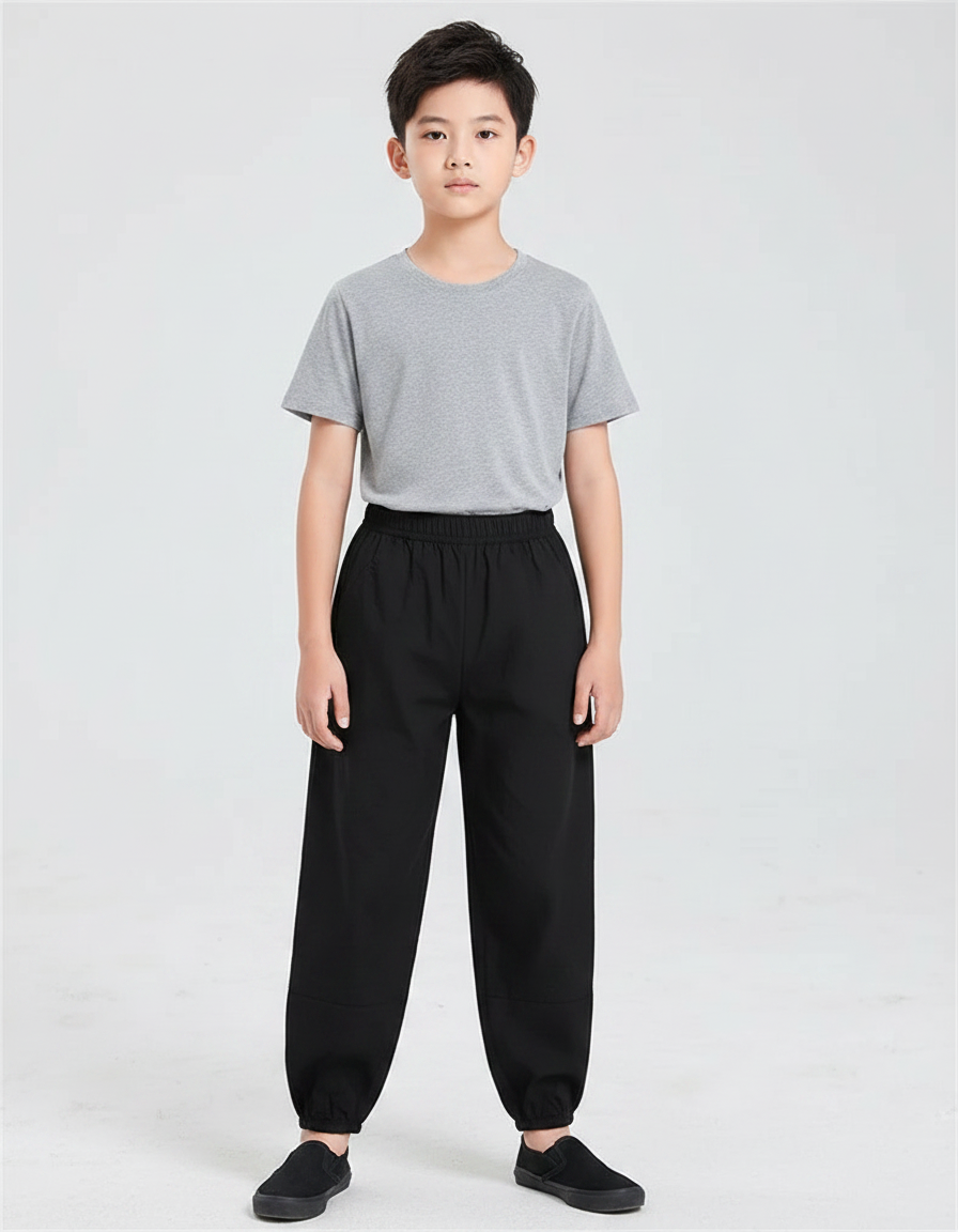 Pantalon Chinois Noir Ample Coton Enfant Sport