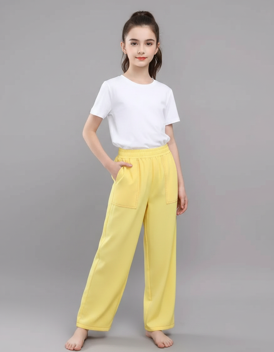Pantalon Chinois Jaune Ample Décontracté Enfant - Molleton
