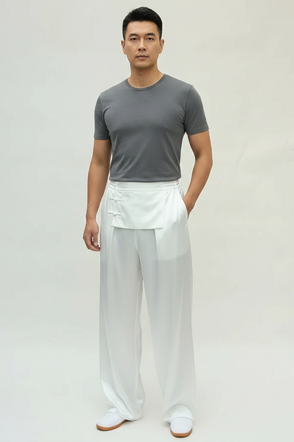 Pantalon Chinois Blanc Satin Ample Fluide Unisexe