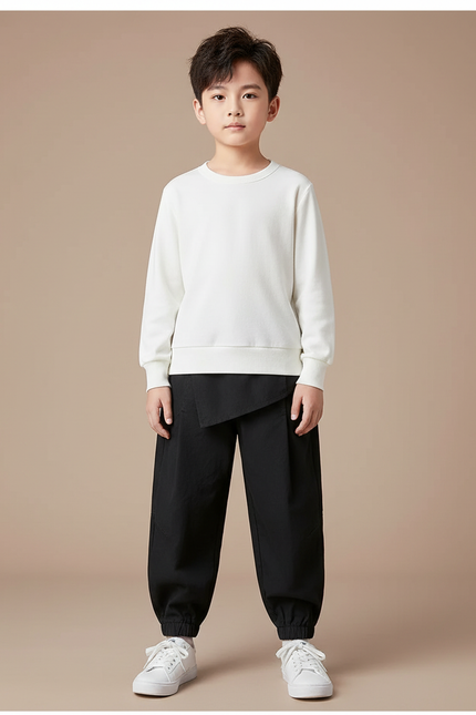 Pantalon Chinois Noir Ample Coton Décontracté Garçon - Polyester