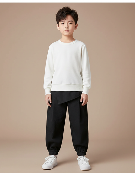 Pantalon Chinois Noir Ample Coton Décontracté Garçon - Polyester