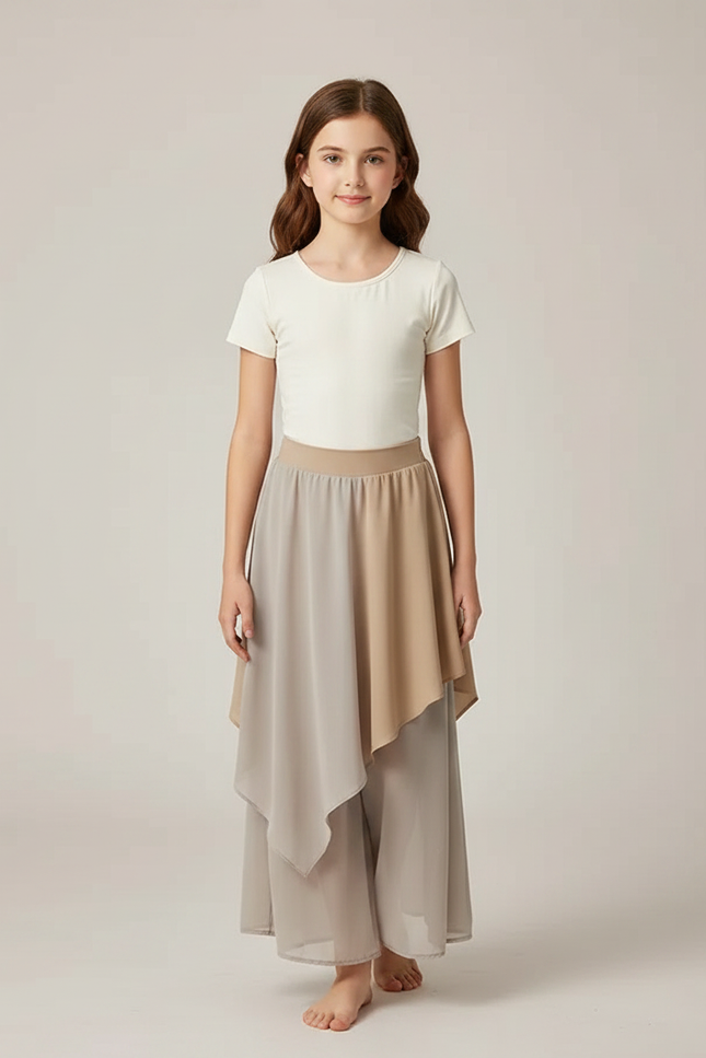 Pantalon Chinois Fluide Superposé Marron Gris Élégant Fille - Multicolore Polyester