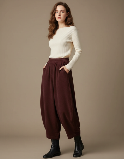 Pantalon Chinois Harem Coton Ample Marron Confortable - Bordeaux