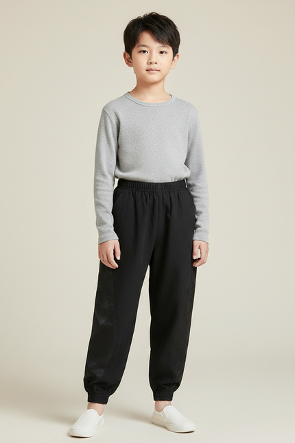 Pantalon Chinois Garçon Noir Ample - Polyester
