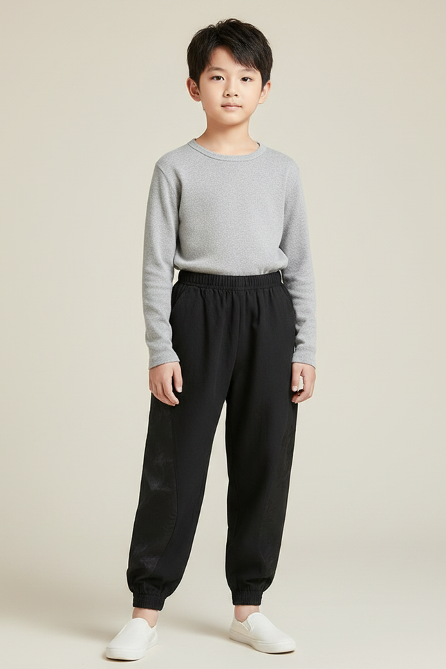 Pantalon Chinois Garçon Noir Ample - Polyester