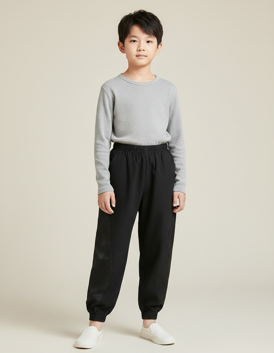 Pantalon Chinois Garçon Noir Ample - Polyester