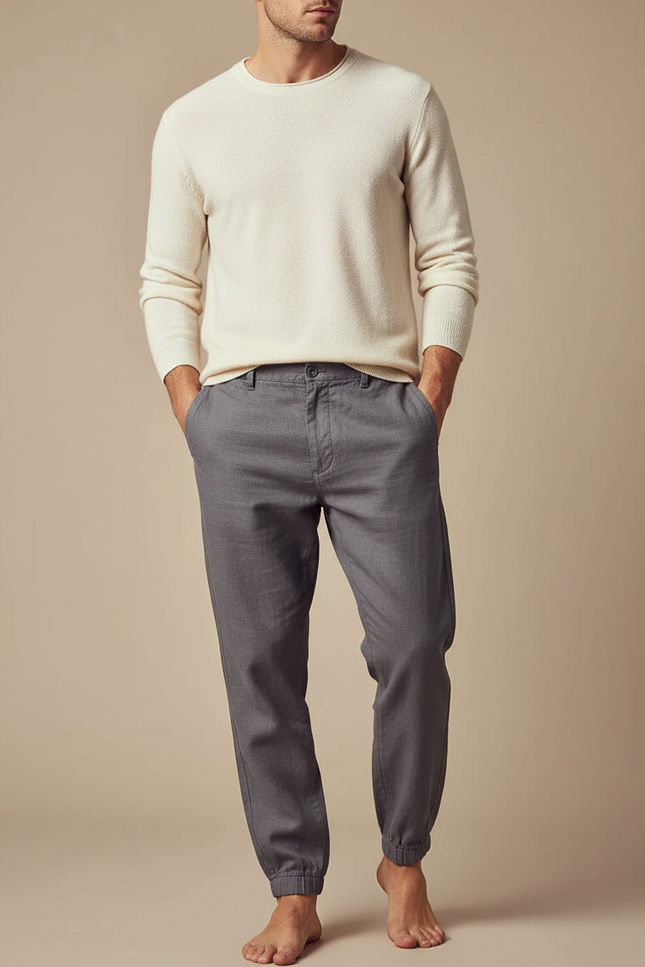 Pantalon Chinois Gris Décontracté Coton Jogger Homme