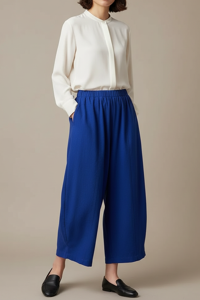 Pantalon Chinois Bleu Ample Confortable Élastique Femme - Polyester